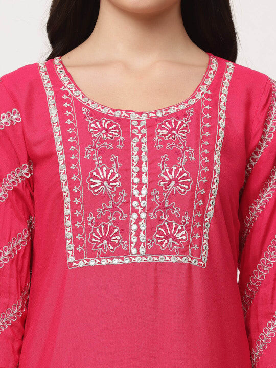 Pink Embroidered Designer Kurta Pant Set With Dupatta