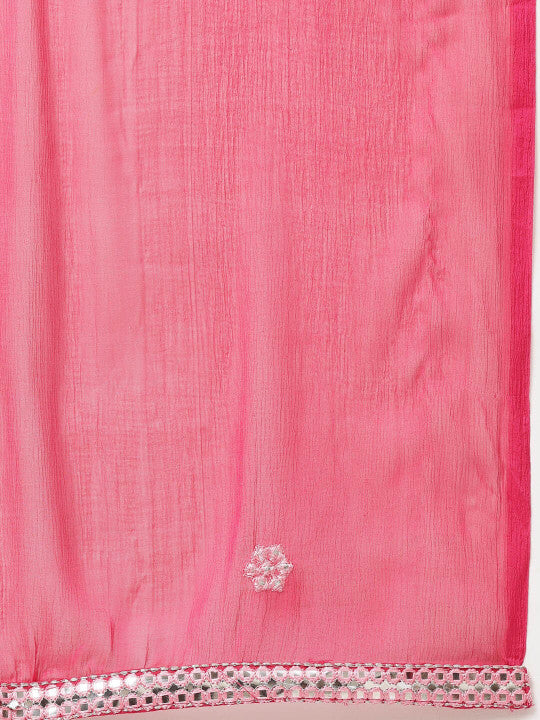 Red Embellished Gathered Kurta Pant Dupatta Set