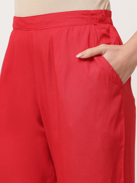 Red Embroidered Designer Kurta Pant Set With Dupatta