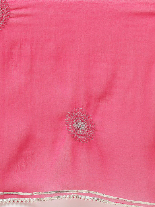 Pink Embroidered Designer Kurta Pant Set With Dupatta