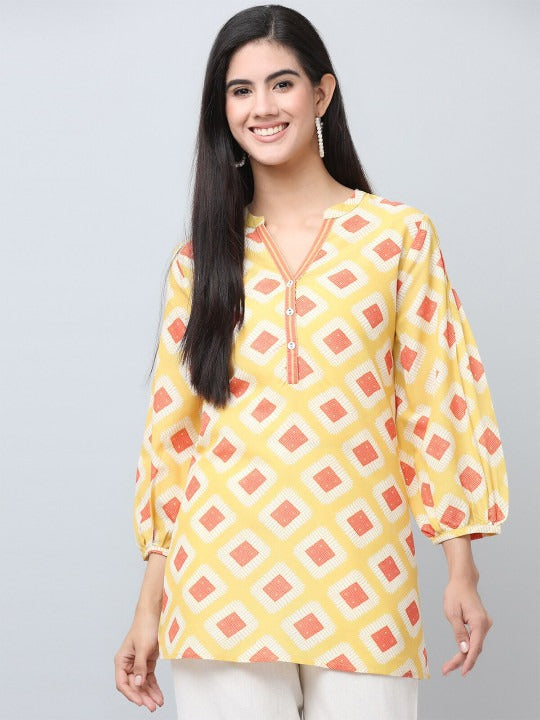 Yellow Geometric Printed Tunic Top