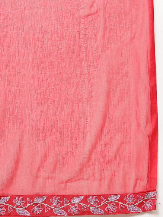 Red Embroidered Designer Kurta Pant Set With Dupatta