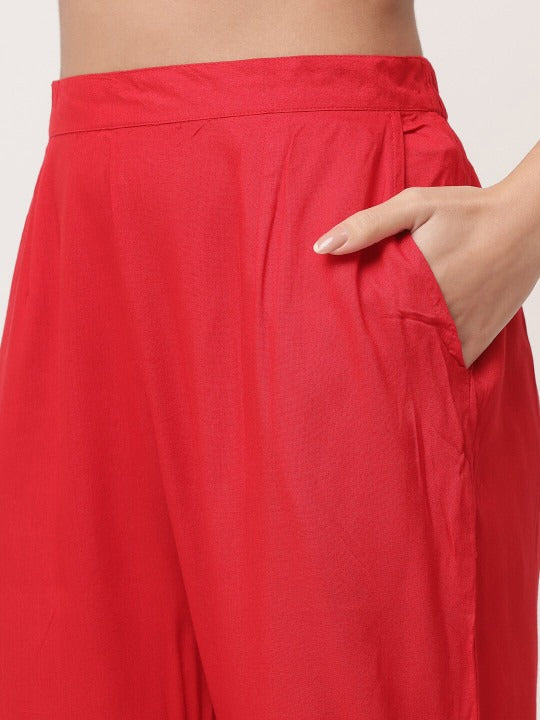 Red Embellished Designer Kurta Pant Dupatta Set