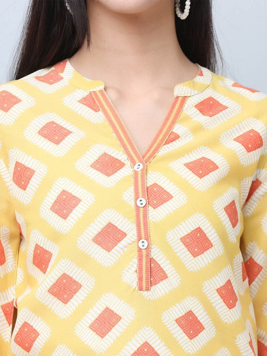Yellow Geometric Printed Tunic Top