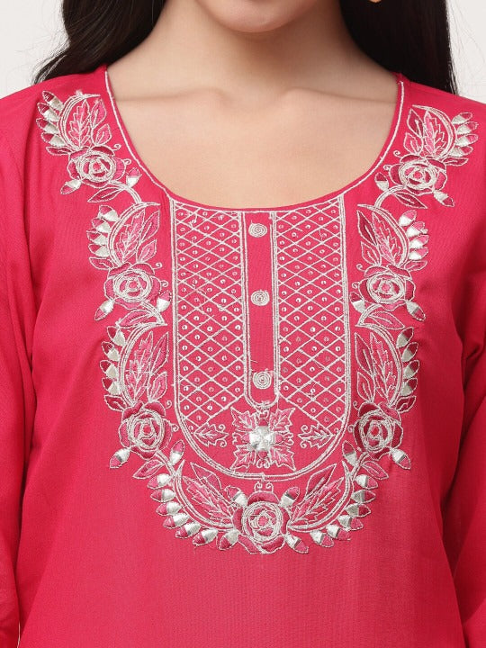 Red Embroidered Designer Kurta Pant with Dupatta Set