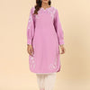 Cotton Purple Schifflie Designer Kurta Pant Set