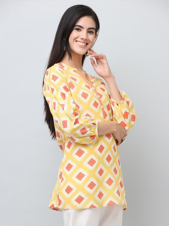 Yellow Geometric Printed Tunic Top