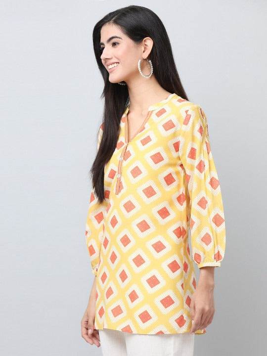 Yellow Geometric Printed Tunic Top