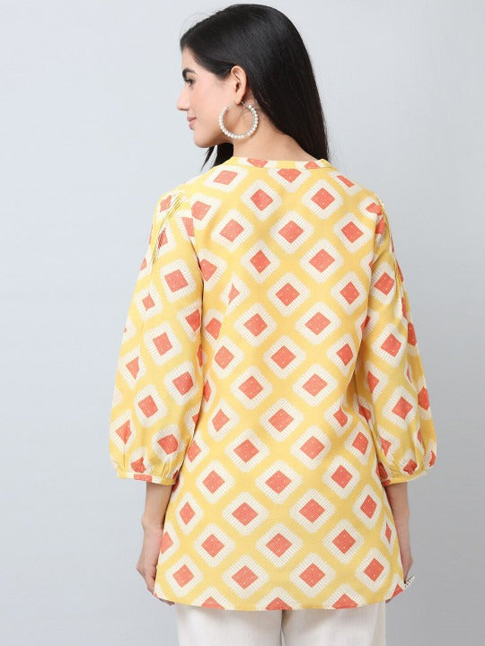 Yellow Geometric Printed Tunic Top