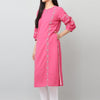 Rose Pink Cotton Embroidered Straight Kurta