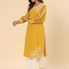 Yellow Cotton Schifflie Designer Kurta Pant Set