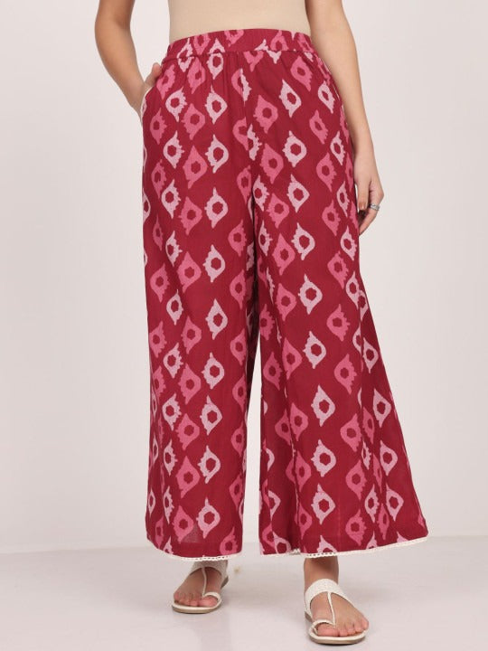 Maroon Cotton Ethinic Motifs Printed Palazzo