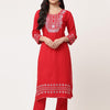Red Embellished Designer Kurta Pant Dupatta Set