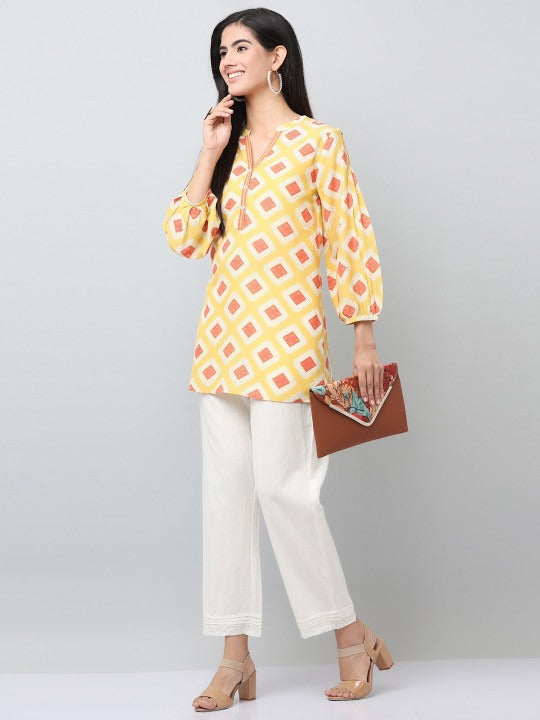 Yellow Geometric Printed Tunic Top