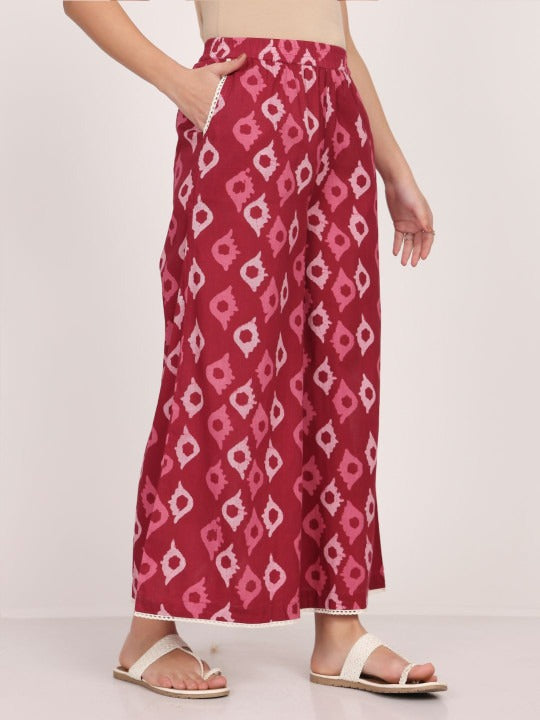 Maroon Cotton Ethinic Motifs Printed Palazzo