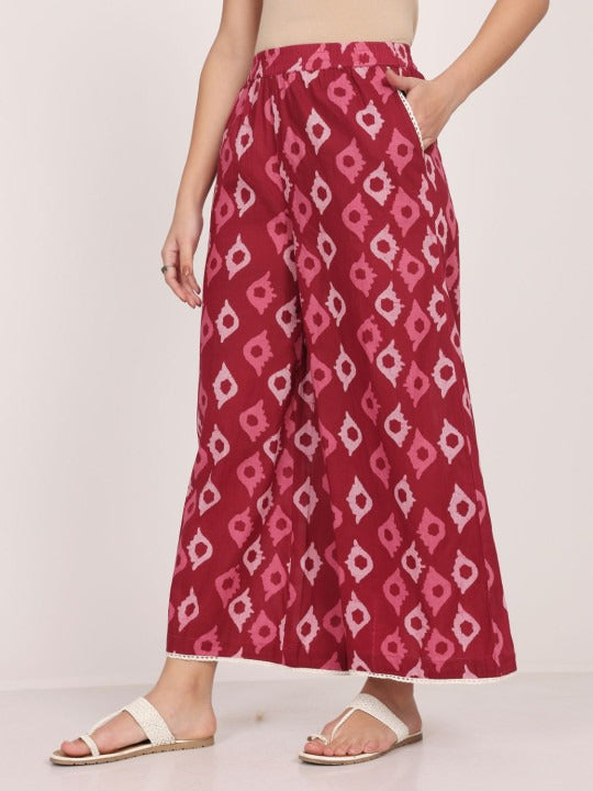 Maroon Cotton Ethinic Motifs Printed Palazzo