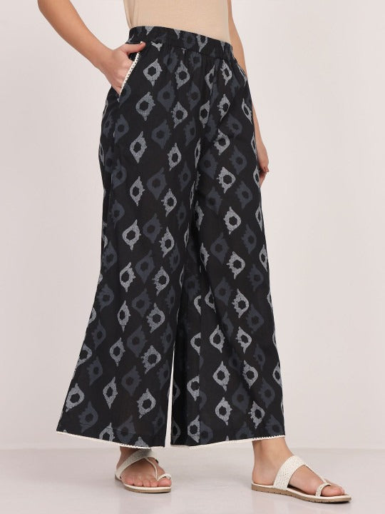 Green Cotton Ethnic Motifs Printed Palazzo