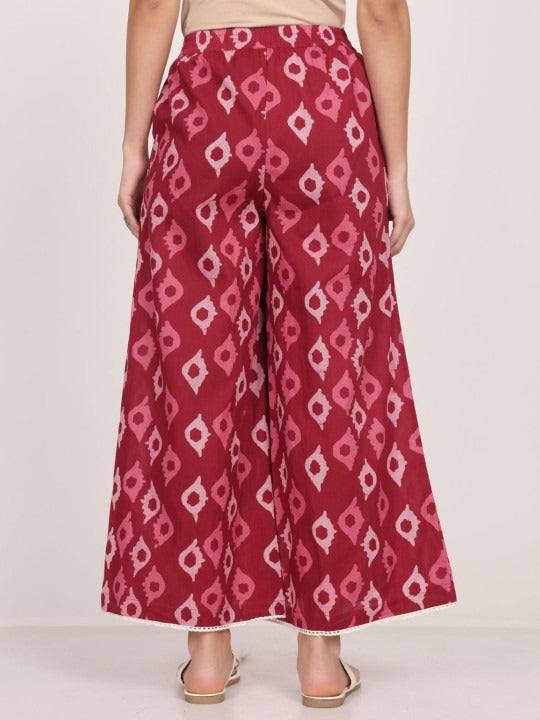 Maroon Cotton Ethinic Motifs Printed Palazzo