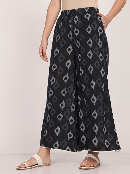Green Cotton Ethnic Motifs Printed Palazzo