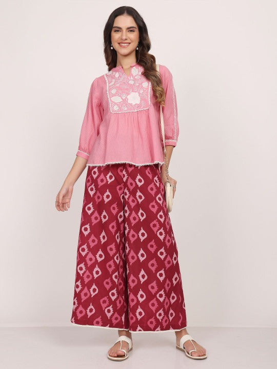 Maroon Cotton Ethinic Motifs Printed Palazzo