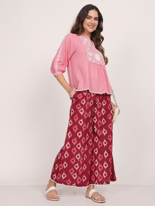 Maroon Cotton Ethinic Motifs Printed Palazzo