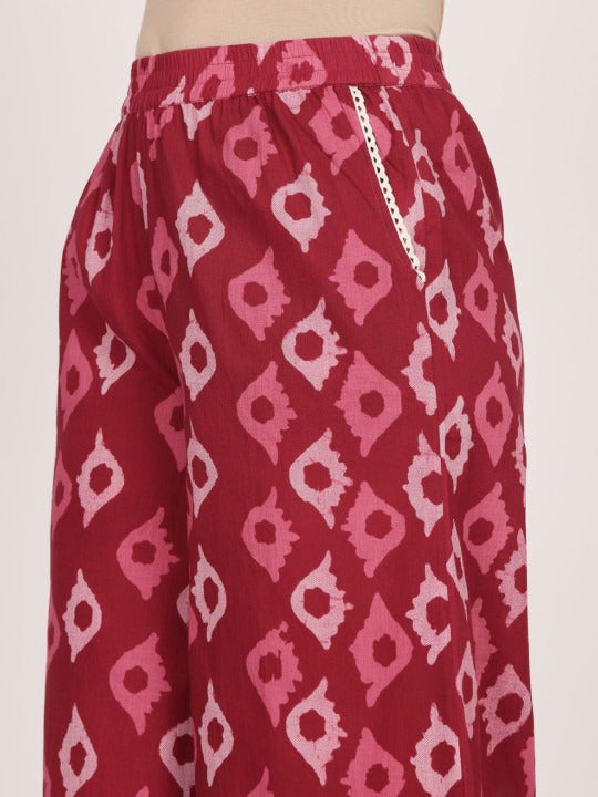 Maroon Cotton Ethinic Motifs Printed Palazzo