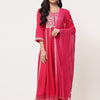Red Embellished Gathered Kurta Pant Set With Dupatta