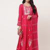 Red Gathered Kurta Pant Set With Dupatta