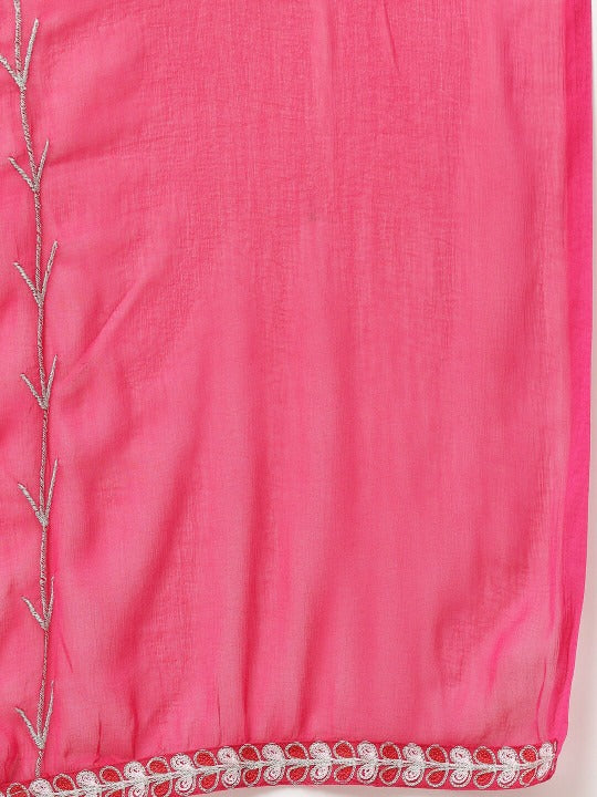 Red Embellished Gathered Kurta Pant Set With Dupatta