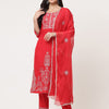 Red Embroidered Designer Kurta And Trousers Set With Dupatta