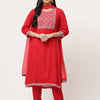Red Embellished Designer Kurta Pant Set With Dupatta