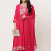 Red Embellished Gathered Kurta Pant Dupatta Set