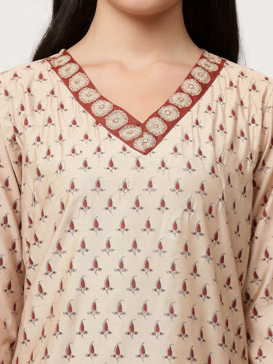 Beige And Rust Designer Kurta Pant With Dupatta Set