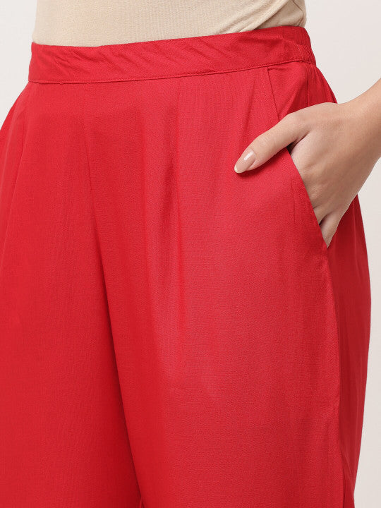 Red Embellished Designer Kurta Pant Set With Dupatta