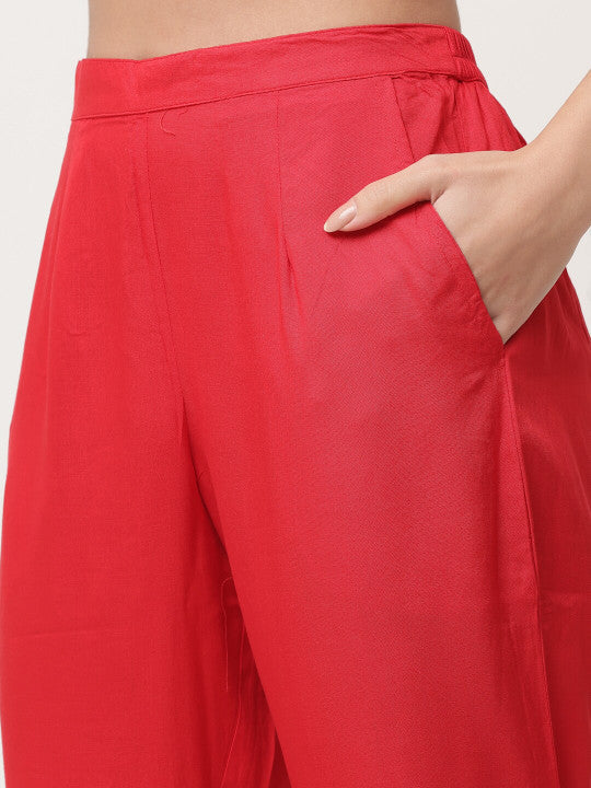 Red Embroidered Designer Kurta And Trousers Set With Dupatta