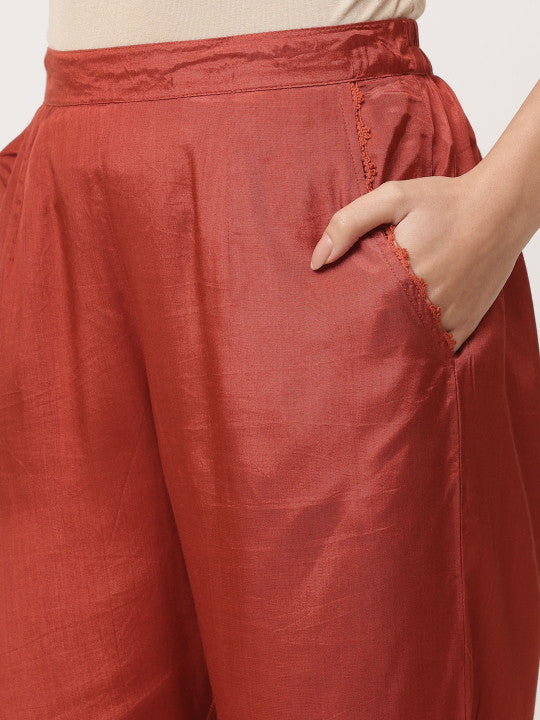 Beige And Rust Designer Kurta Pant With Dupatta Set