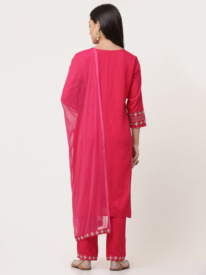 Red Embroidered Designer Kurta Pant with Dupatta Set