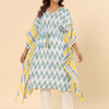 Rayon Blue and White Printed Tie Up Kaftan