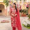 Maroon Embroidered Festive A-Line Kurta Pant Set With Dupatta