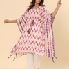 Rayon Rust and White Printed Tie Up Kaftan