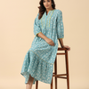 Powder Blue Cotton Printed  Midi Tiered Dress