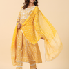 Yellow Cotton Hand Block Printed Embroidered A Line Kurta Pant Set with Dupatta