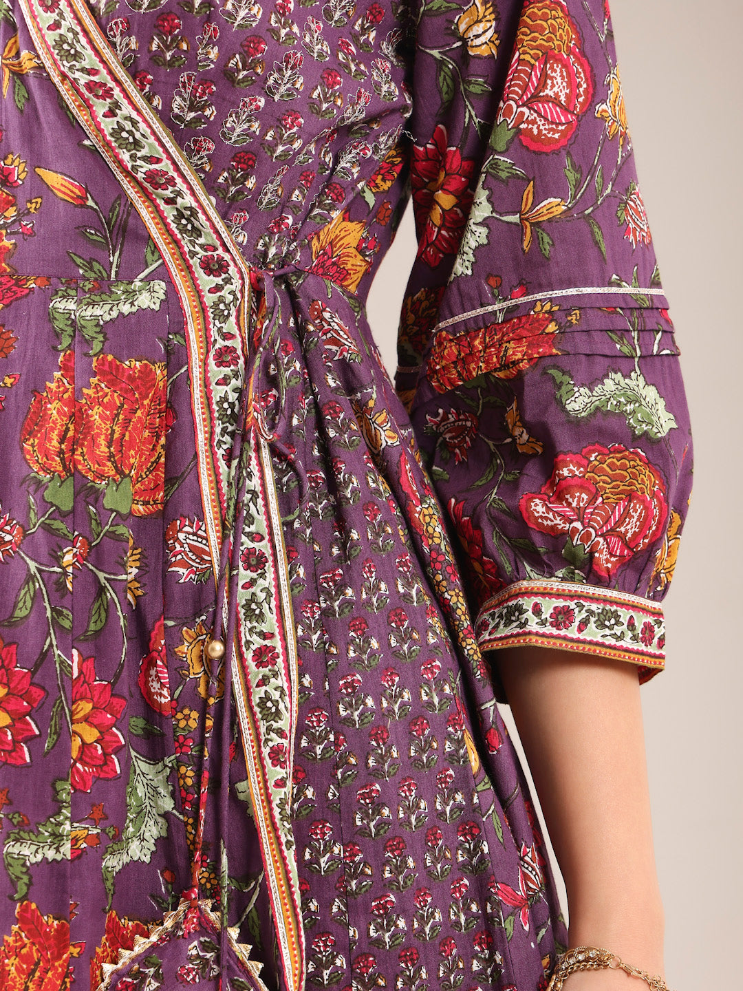 Purple Cotton Printed Embellished Designer Angrakha Suit Set