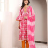 Pink Cotton Embellished Kurta Pant Dupatta Set