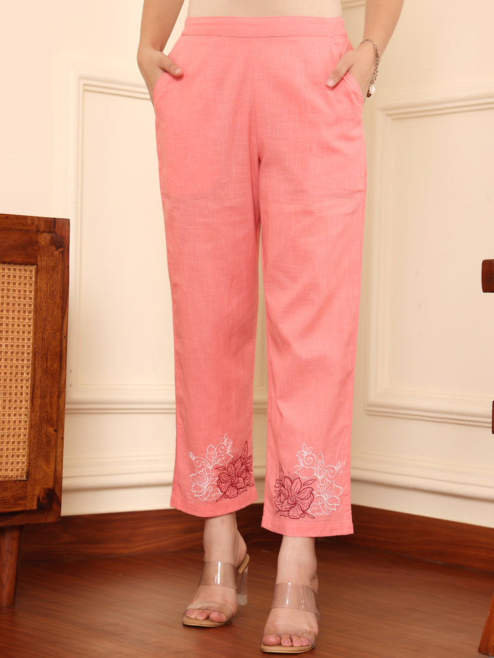 Pink Cotton Embroidered Co-Ord Set