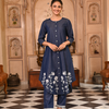 Dark Blue Denim Button Closure Designer Kurta