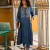 Blue Cotton Blend Embroidered Work Embroidery A-Line Kurta
