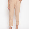 Beige Solid Straight Fit Cotton Pant