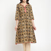 Beige And Black Cotton Bagru Printed A -Line Kurta