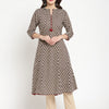 Beige And Black Cotton Printed Flared Kurta